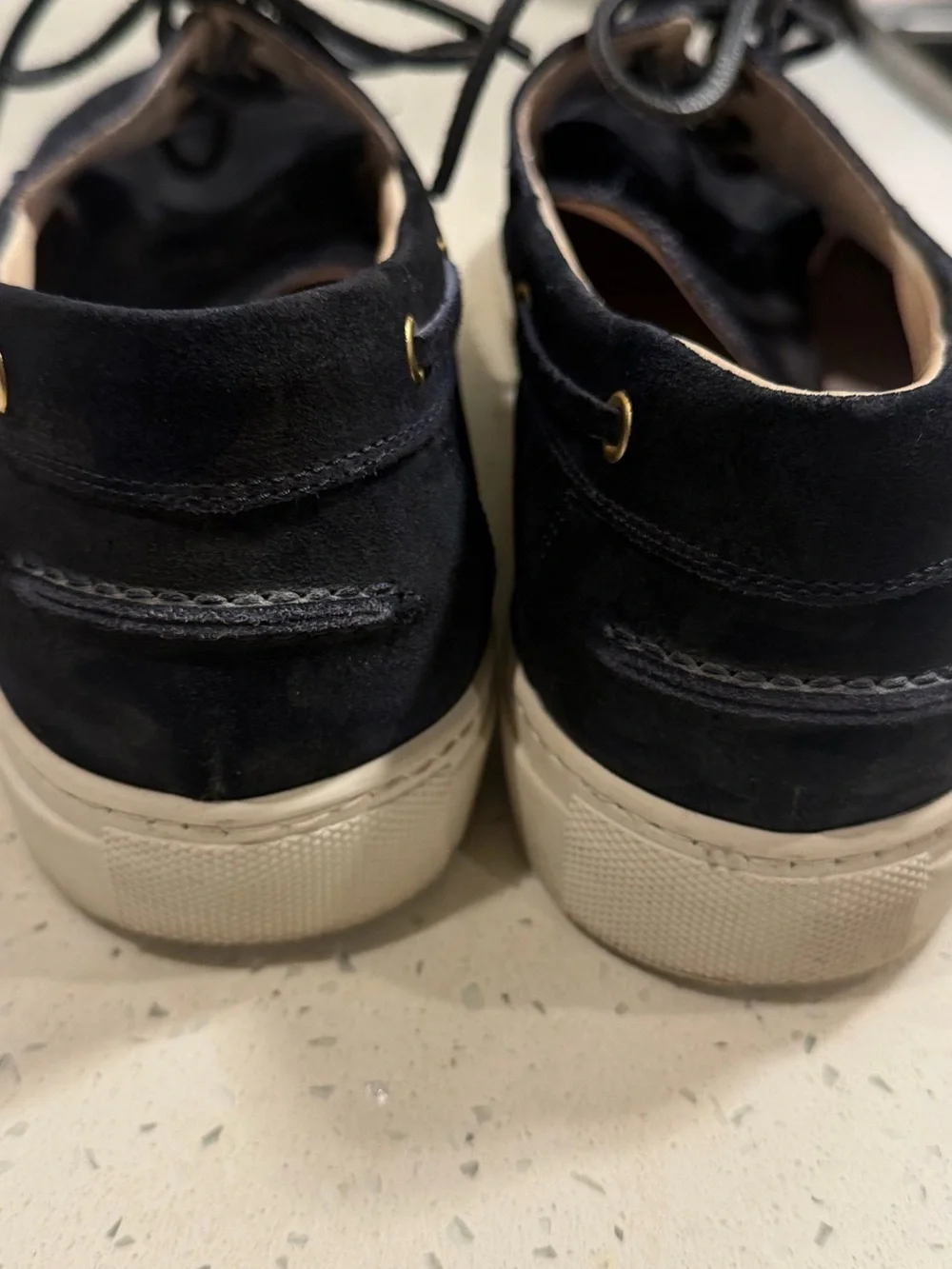 Del Toro Navy Suede Camouflage Boat Shoes with Gold Eyelets